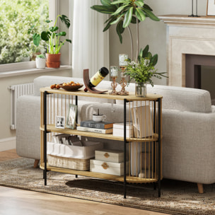 Mesa de Consola con Cuerda de Papel Trenzada a Mano Consola Recibidor de 3 Niveles con Marco de Acero Estilo Bohemio para Entrada Sala de Estar 124x43,5x80 cm Natural