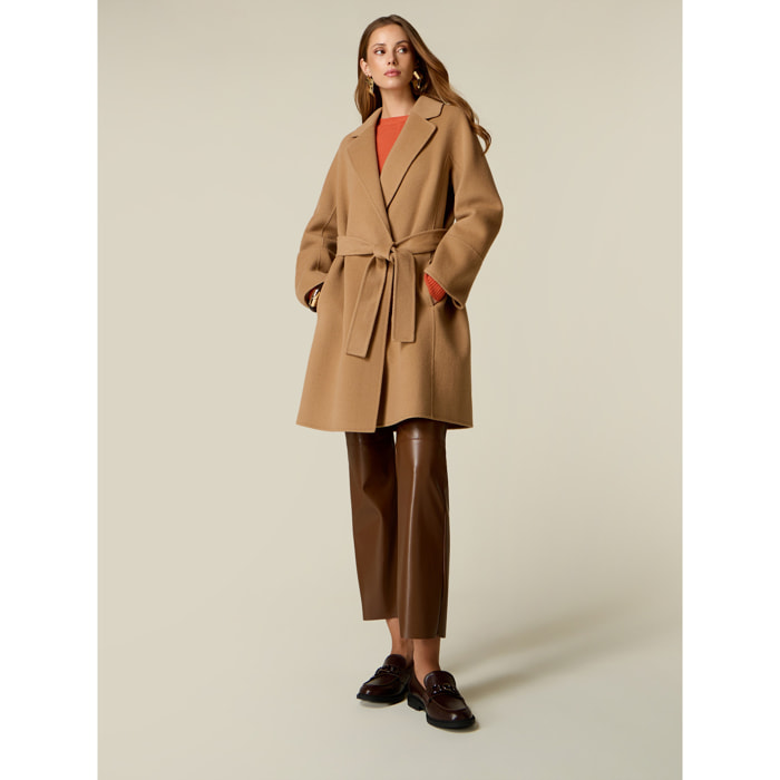 Oltre - Cappotto misto lana con cintura - Beige