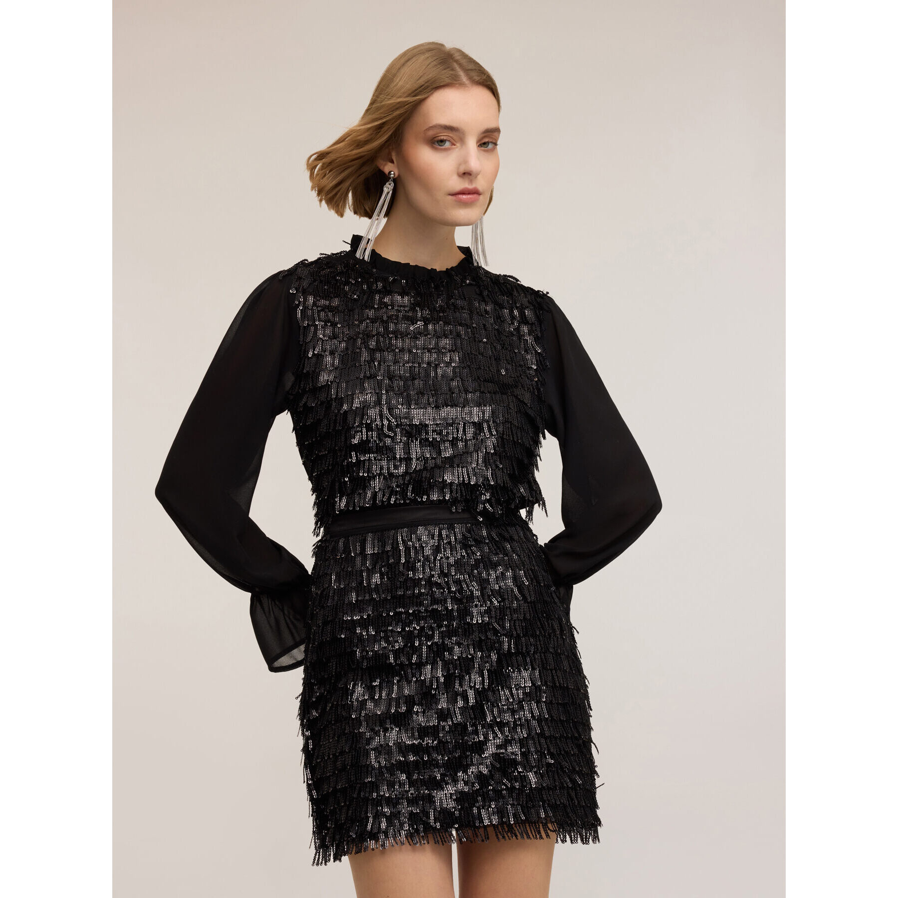 Motivi - Blusa in georgette e ricamo di paillettes - Nero