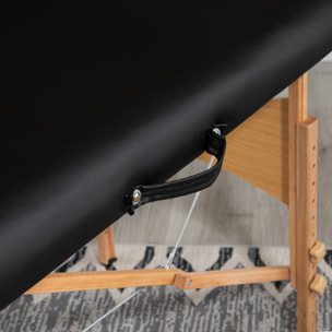 Table de massage pliante lit table de beauté 2 zones portable sac de tranport inclus hauteur réglable dim. 185L x 60l x 61-88H cm bois massif revêtement synthétique noir