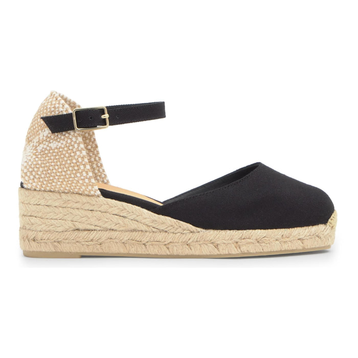 Alpargata de cuña 3 cm en lona de algodón con pulsera y hebilla