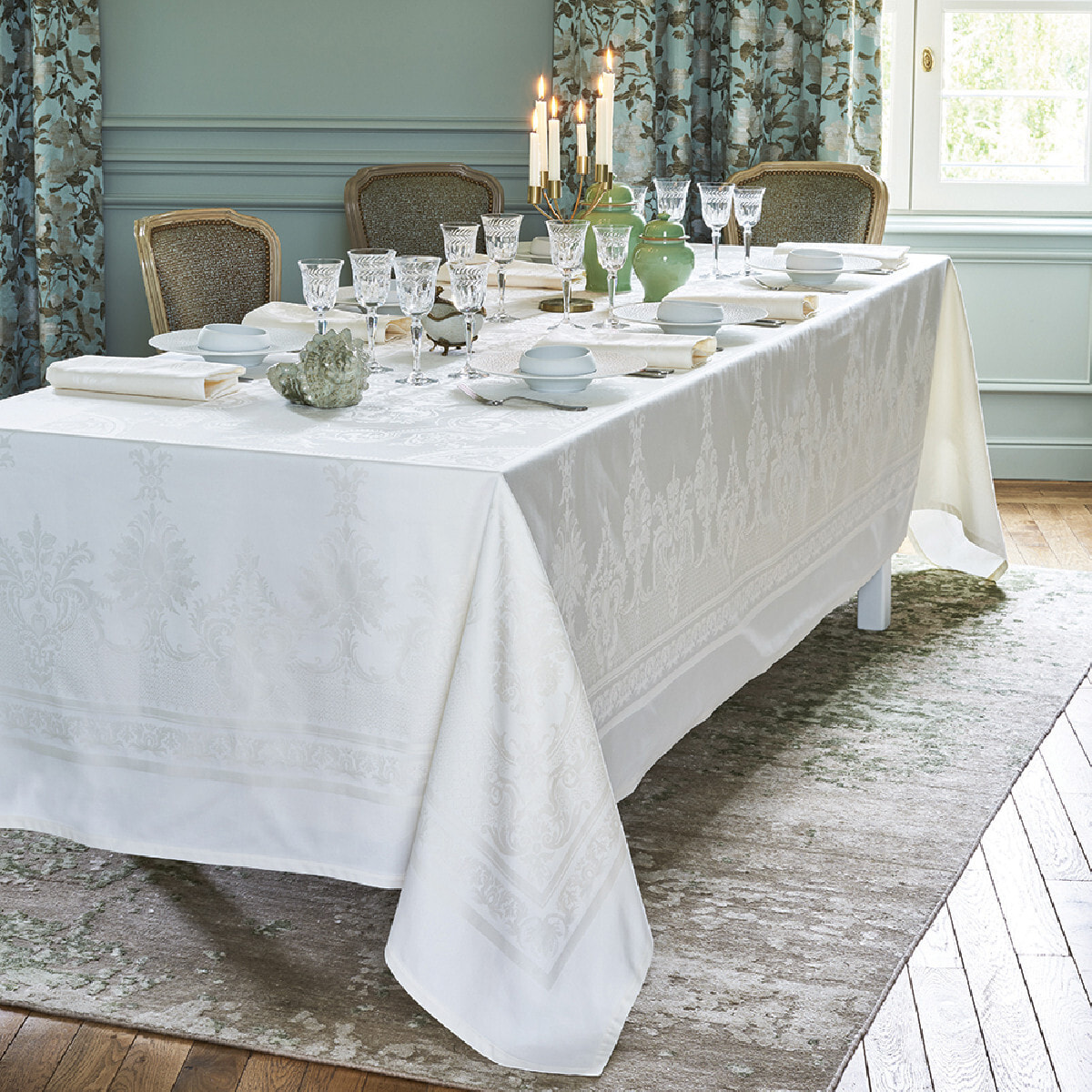 Nappe pur coton motif jacquard blanc Beauregard blanc