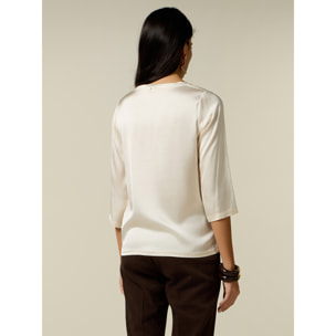 Oltre - Blusa de satén de viscosa elástica - Blanco