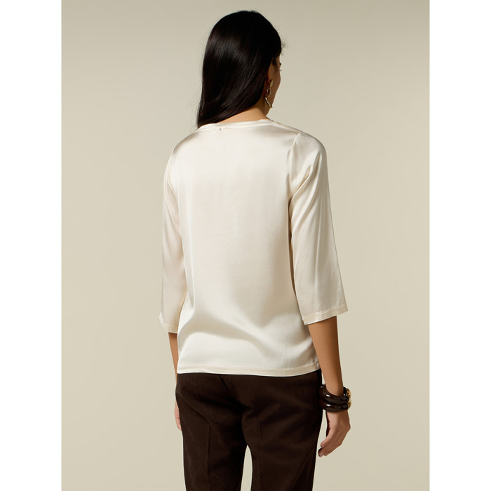 Oltre - Blusa de satén de viscosa elástica - Blanco