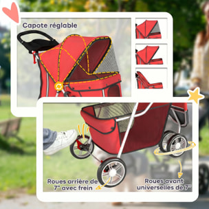 Poussette buggy pour chien chat animaux roue avant pivotante 360 degrés rouge