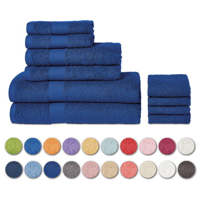 BASSETTI ASCIUGAMANI - SET 10 ASCIUGAMANI SPUGNA SERIE VIVIAN 100% COTONE - INDIGO DC