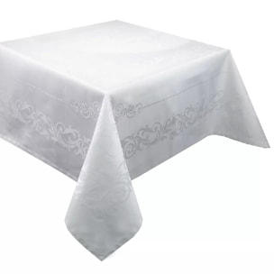 Nappe anti tache pur coton motif jacquard Comtesse blanc