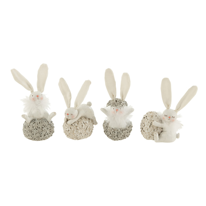 J-Line figurine Lapin - polyrésine - blanc/gris - small - 4 pièces