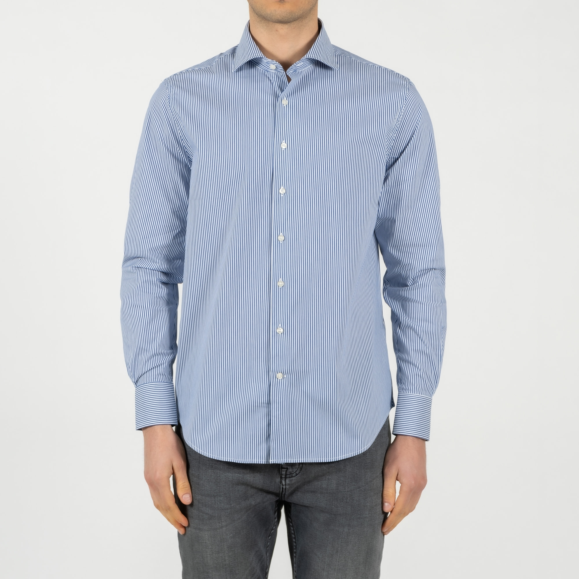 Camicia popeline a righe collo francese regular fit