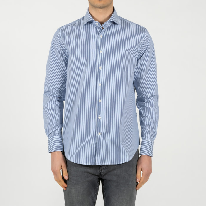 Camicia popeline a righe collo francese regular fit