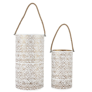 Lanterne Metal Ajoure Blanc Dore