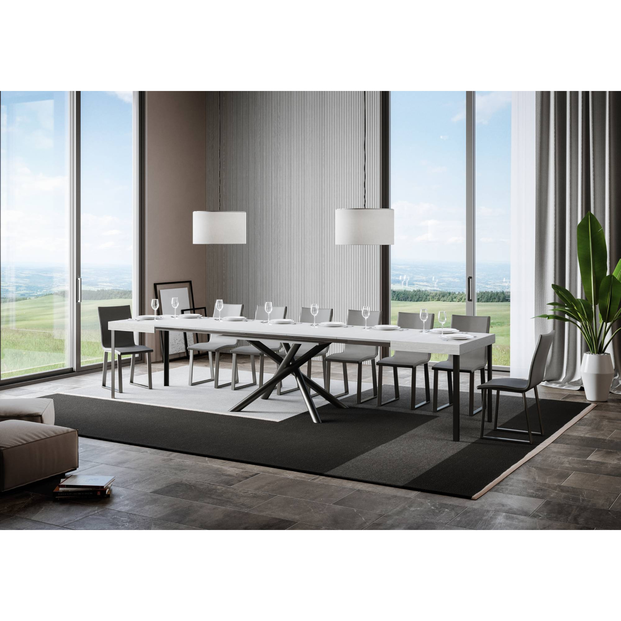 Table extensible 90x130/390 cm Famas Frêne Blanc cadre Anthracite