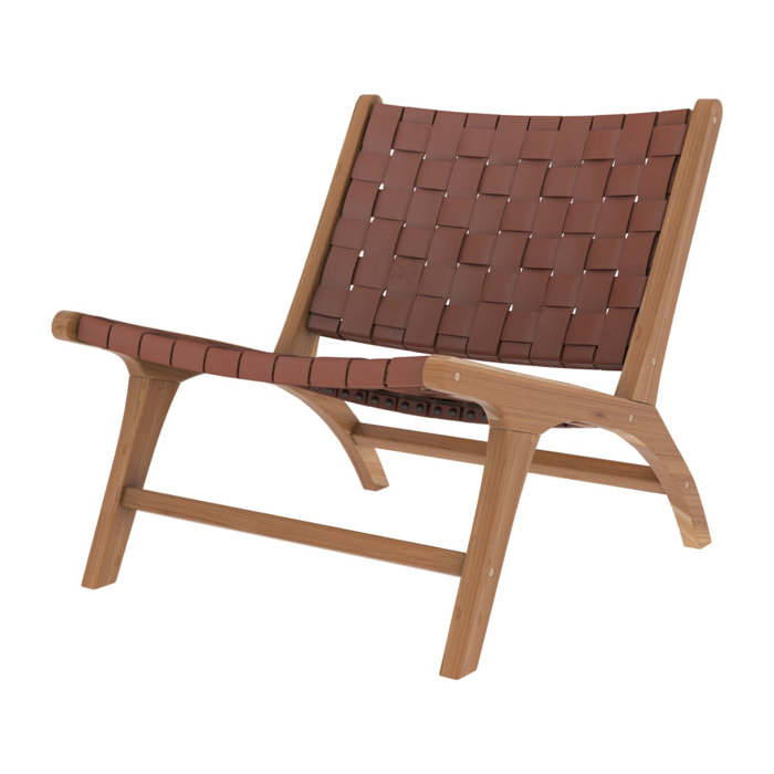 Fauteuil en teck et cuir tressé marron - Kuna