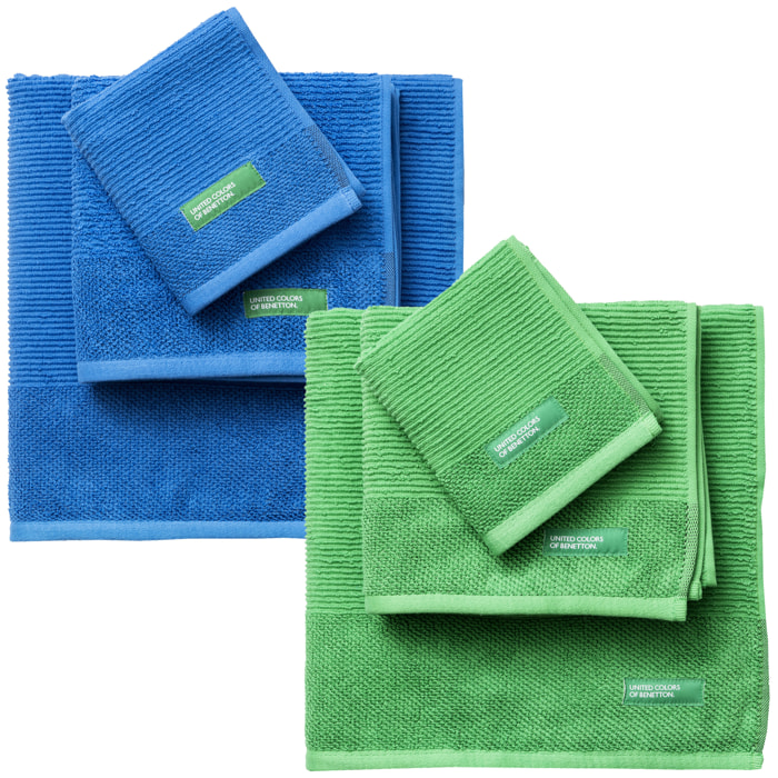 PACK DE 2 SET DE 3 TOALLAS DE BAÑO EN COLOR AZUL Y  VERDE - BENETTON
