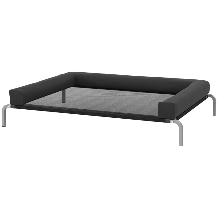Transat pour animaux - lit pour chien - lit à pieds pour chien avec contour coussin dim. 130 x 90 x 30 cm - noir