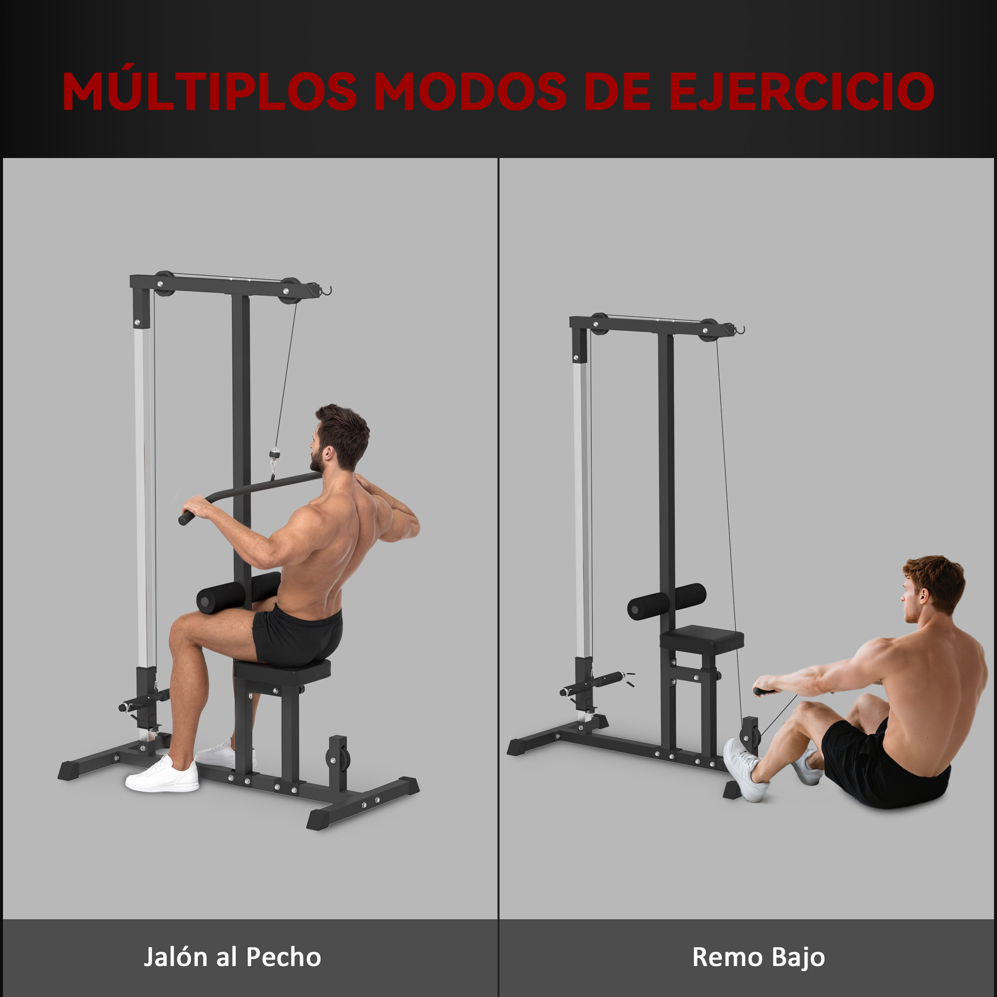 Máquina de Musculación Estación de Entrenamiento para Jalón al Pecho con Polea y Asiento Regulable para Entrenamiento en Gimnasio Hogar Oficina Carga Máx. 100 kg 107x120x190 cm Negro