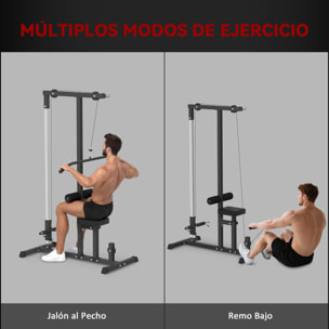 Máquina de Musculación Estación de Entrenamiento para Jalón al Pecho con Polea y Asiento Regulable para Entrenamiento en Gimnasio Hogar Oficina Carga Máx. 100 kg 107x120x190 cm Negro