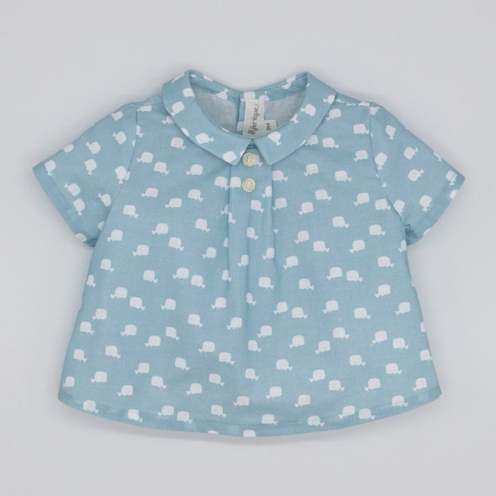 CAMISA CUELLO POPELÍN BALLENAS AZUL BEBÉ