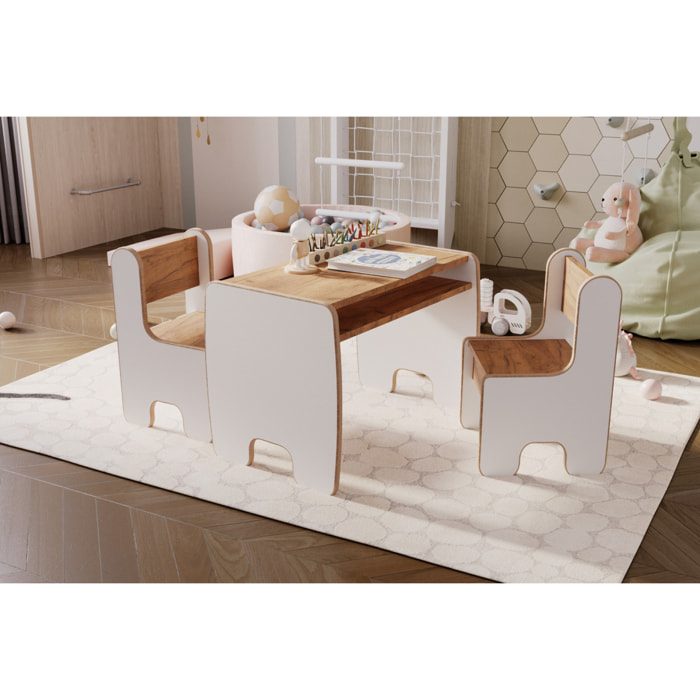 Set Timi Tavolo per Bambini con Due Sedie in Rovere e Bianco