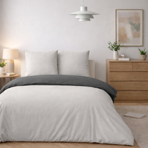 Parure housse de couette + taie(s) 100% coton lavé - vicky bicolore gris galet