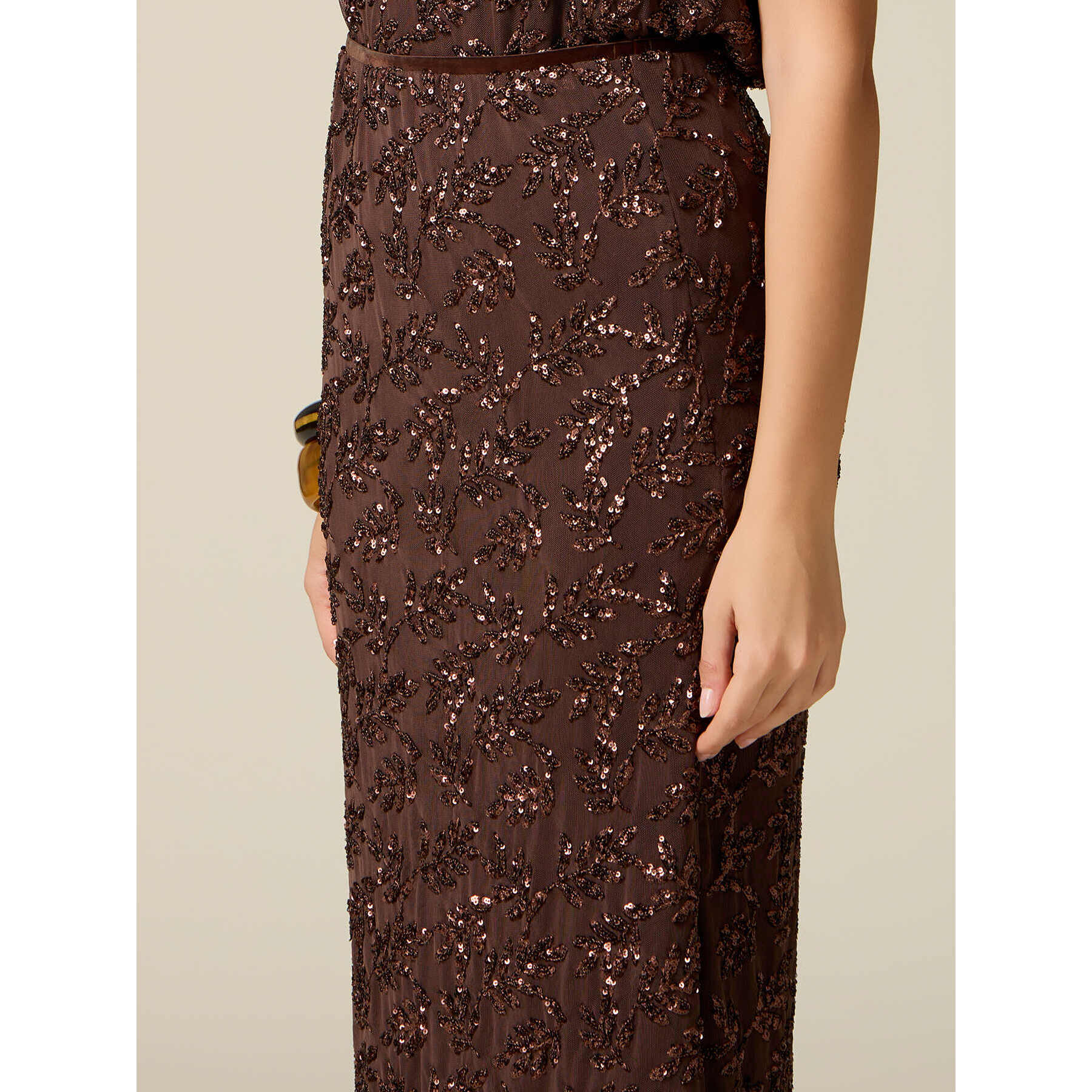 Oltre - Gonna tubino in tulle con paillettes - Marrone