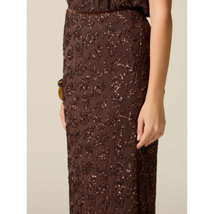 Oltre - Gonna tubino in tulle con paillettes - Marrone