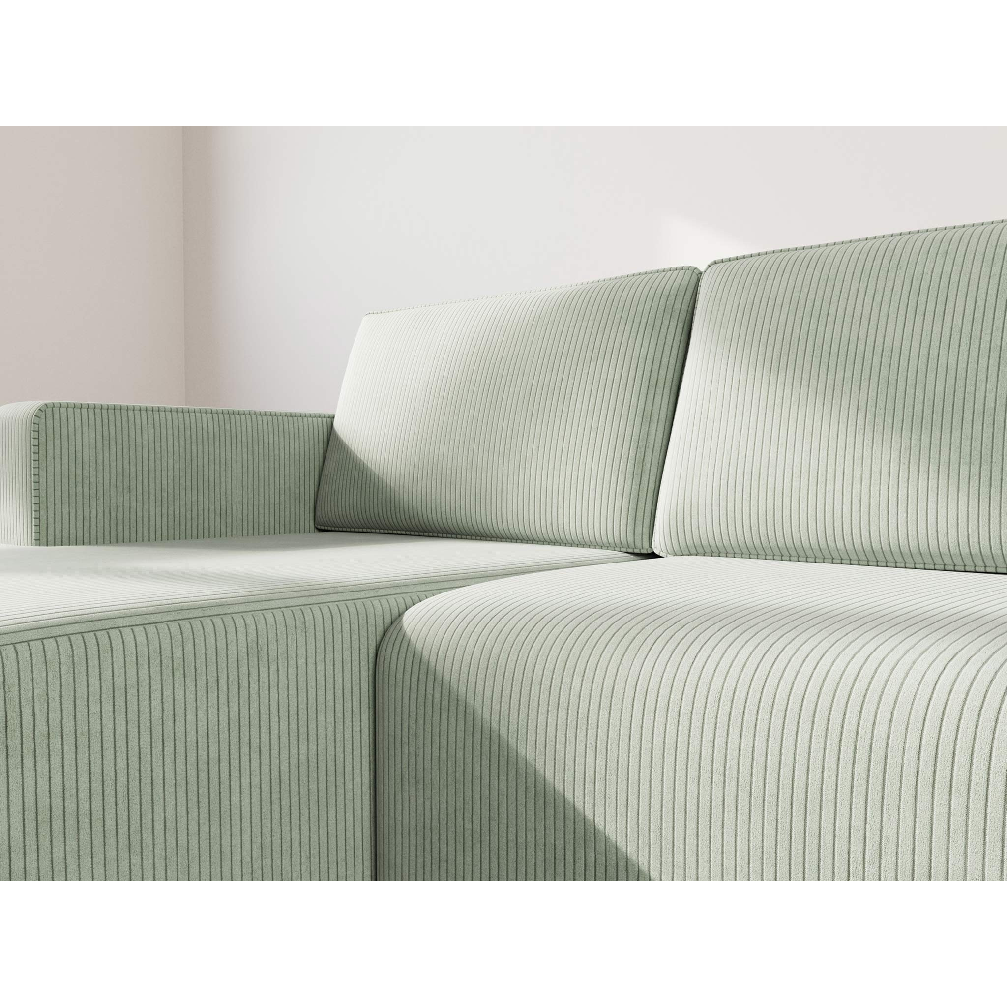 Topaze - canapé d'angle gauche 4 places convertible avec coffre en velours côtelé - Vert sauge