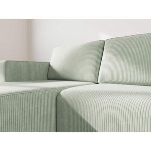 Topaze - canapé d'angle gauche 4 places convertible avec coffre en velours côtelé - Vert sauge