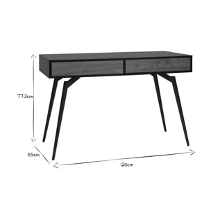 Bureau avec rangements 2 tiroirs design noir mat et bois foncé noyer L120 cm TRIPOLI