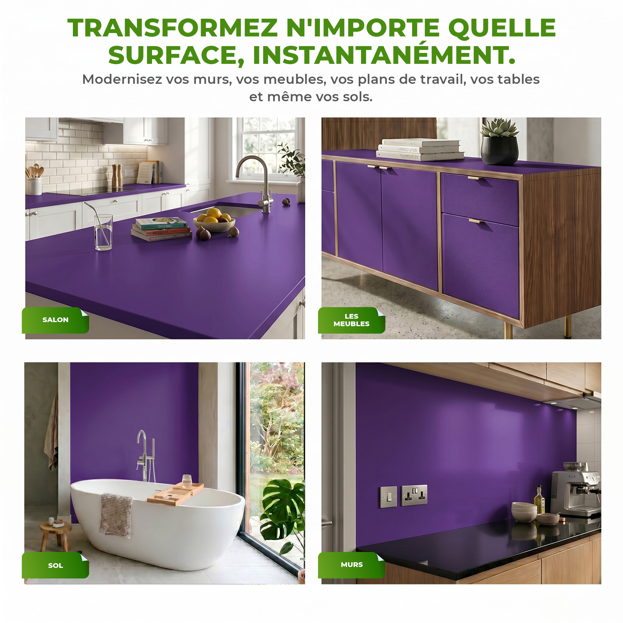 Rouleau adhésif décoratif Vinyle au Mètre - Violet - Sticker Lavable Imperméable Mur Cuisine Meubles