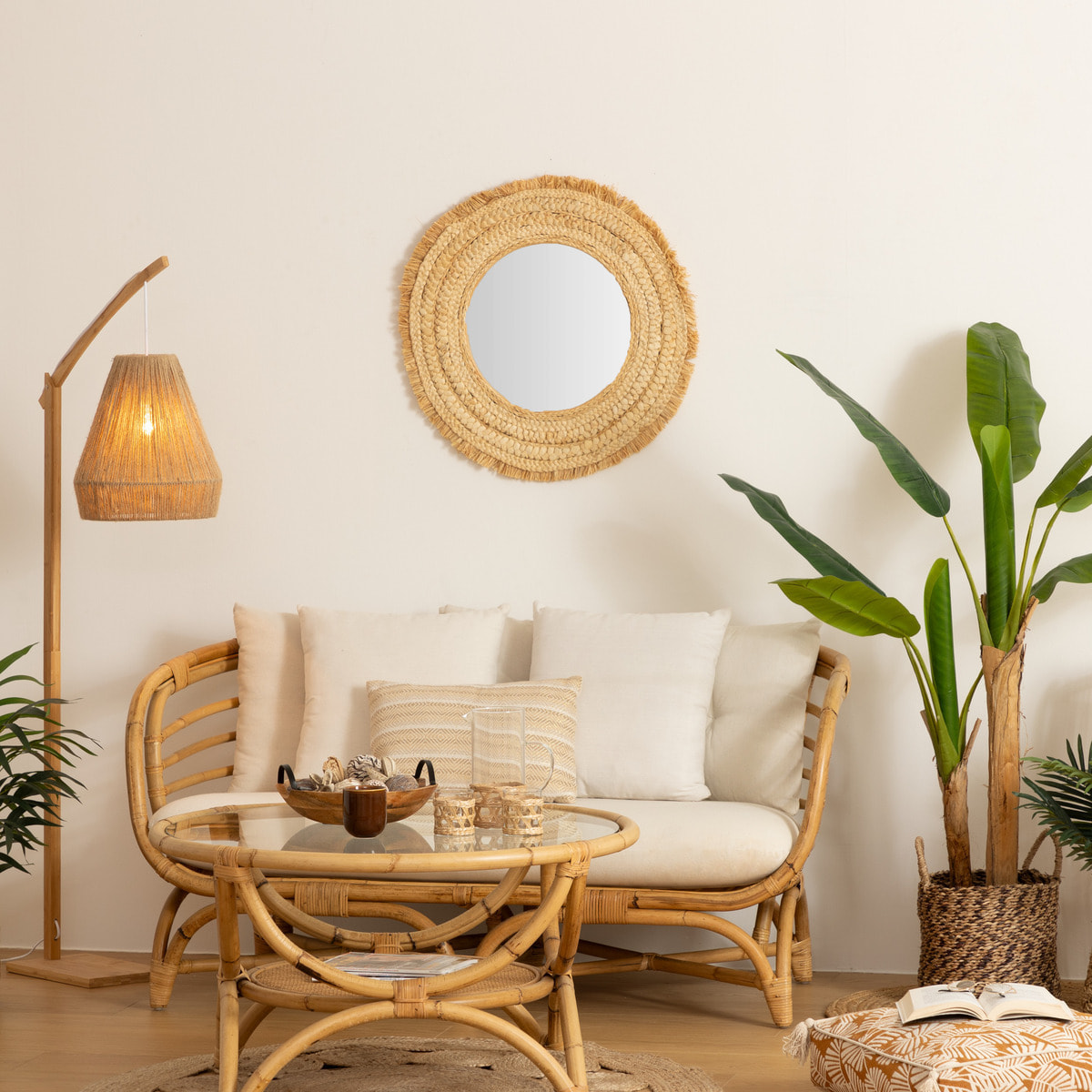 Miroir tressé "Célia" raphia D68cm