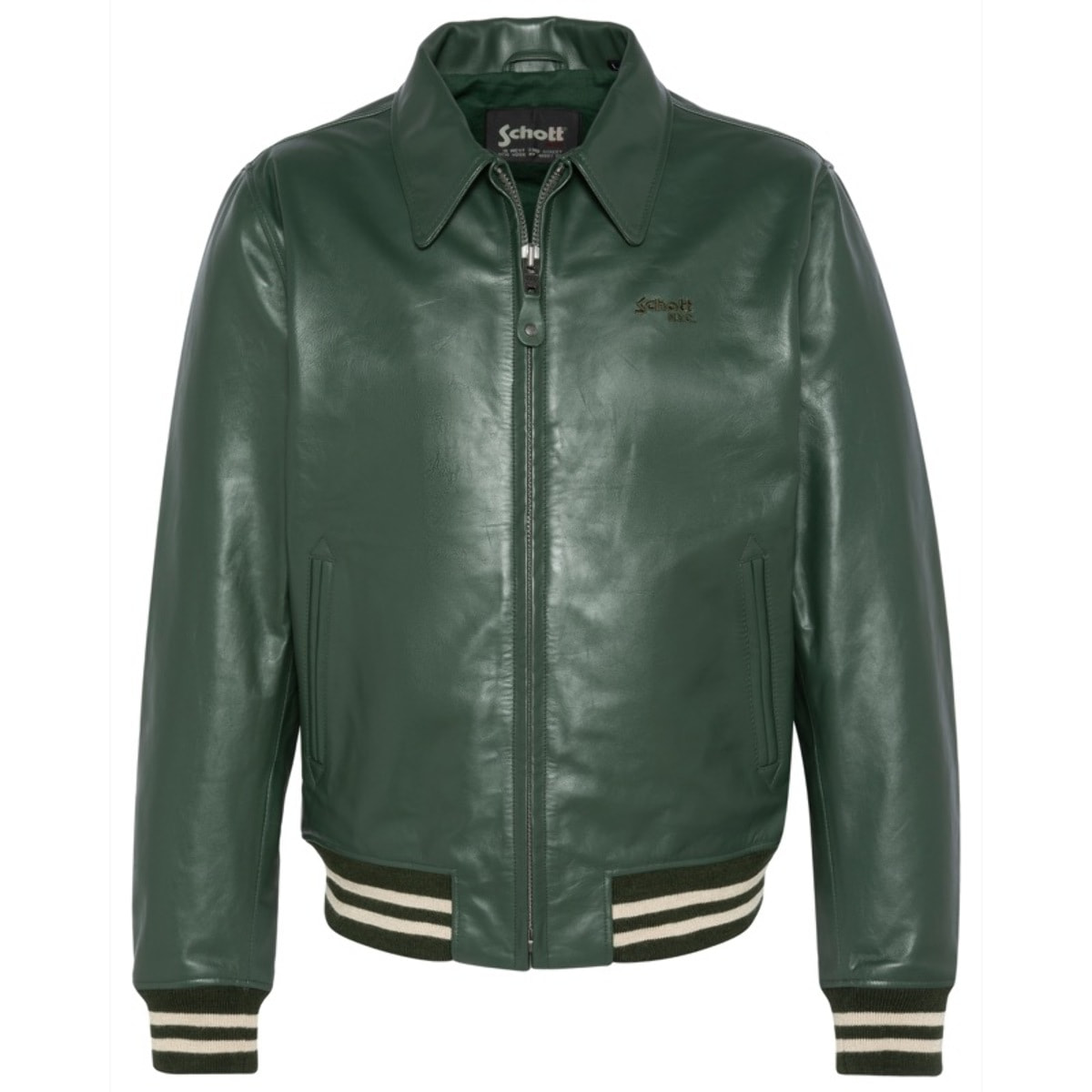 LC5100STRIPECASUAL ZIPPED JACKET WITH STRIPED RIBSchott NYC P/EGREEN