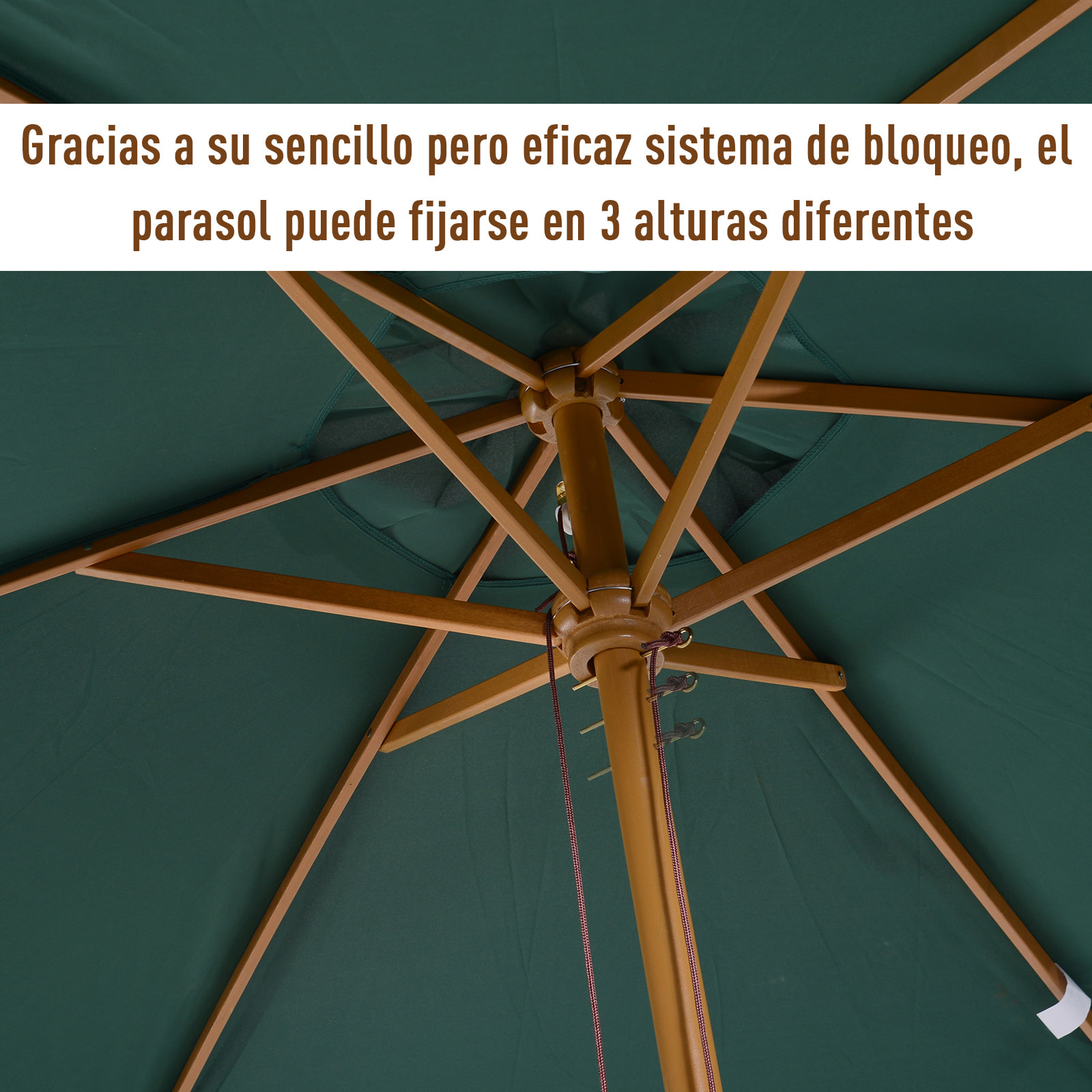 Sombrilla Parasol para Patio Mástil de Madera 2,5m Verde