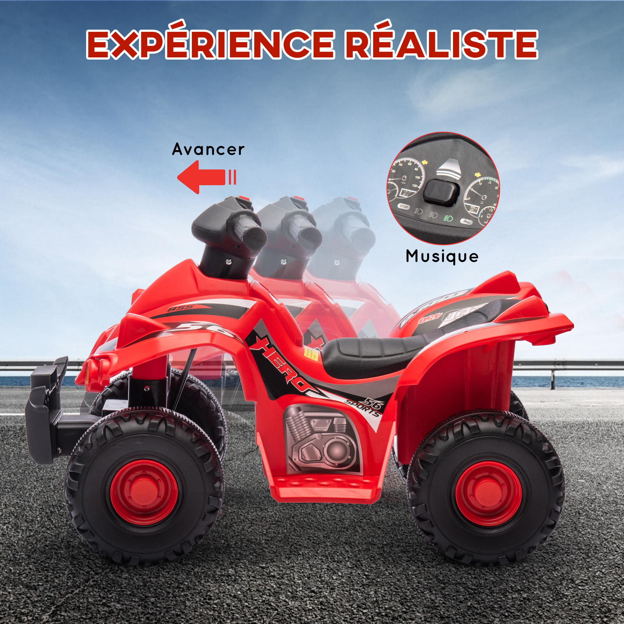 Quad électrique enfant - voiture électrique enfant 2-6 ans 2,5 Km/h max - effet musical