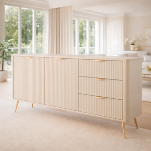 Madia Soggiorno Con 2 Ante e 3 Cassetti Credenza Salvaspazio Design Moderno Elegante Per Soggiorno Camera Con Piedini Slanciati 163 x 81 x 38 Cm Beige