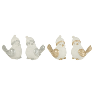 J-Line figurine Oiseau Chapeau - polyrésine - argent/or - large - 4 pièces