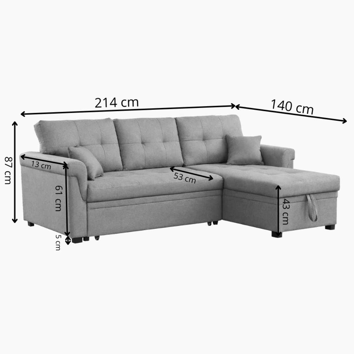 Canapé d'angle droit convertible 4 places en tissu gris clair BURLINGTON