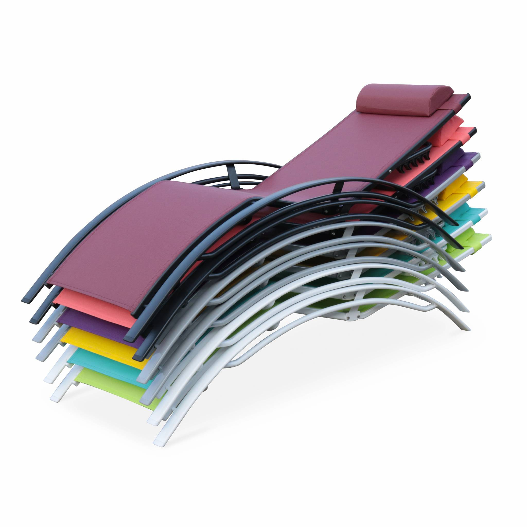 Duo de bains de soleil aluminium - Louisa Corail - Transats aluminium et textilène