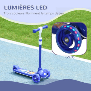 Trottinette pour enfants trottinette 3 roues lumineuses LED hauteur guidon réglable  frein à friction arrière bleu