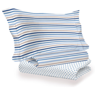 Completo letto riga dots azzurro 100% cotone