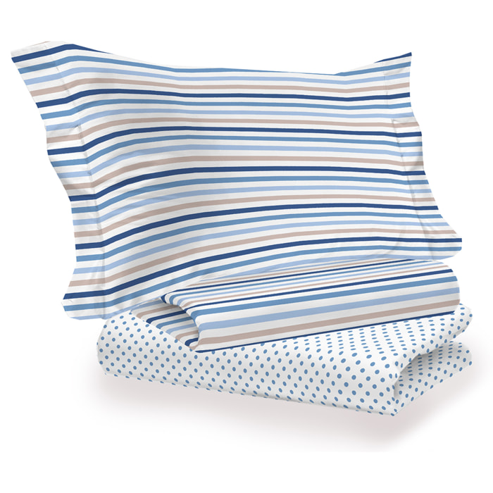 Completo letto riga dots azzurro 100% cotone