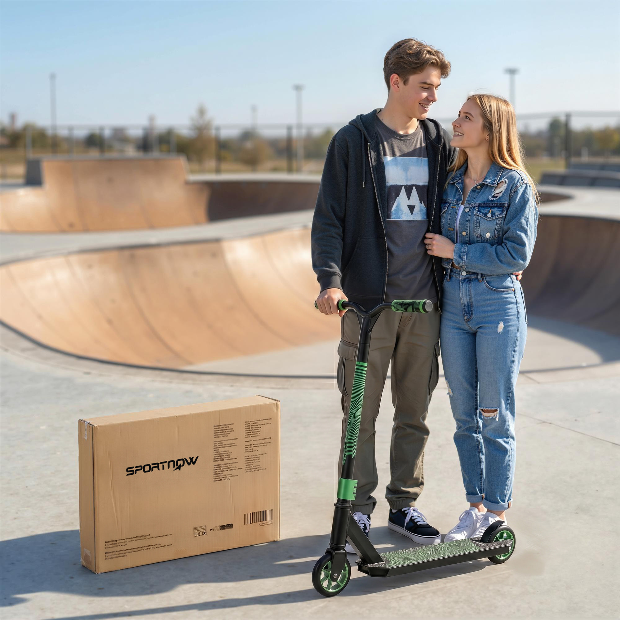Scooter Acrobático, Scooter Freestyle con Manillar 360°, Rodamientos ABEC-9, Ruedas de PU de 120 mm, Marco de Aluminio Acero, Antideslizante, para Adolescentes, Adultos para Skatepark, Verde
