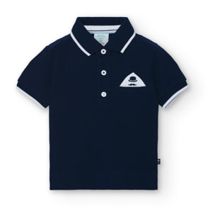 Polo piqué niño, azul marino, cuello tipo polo, mangas