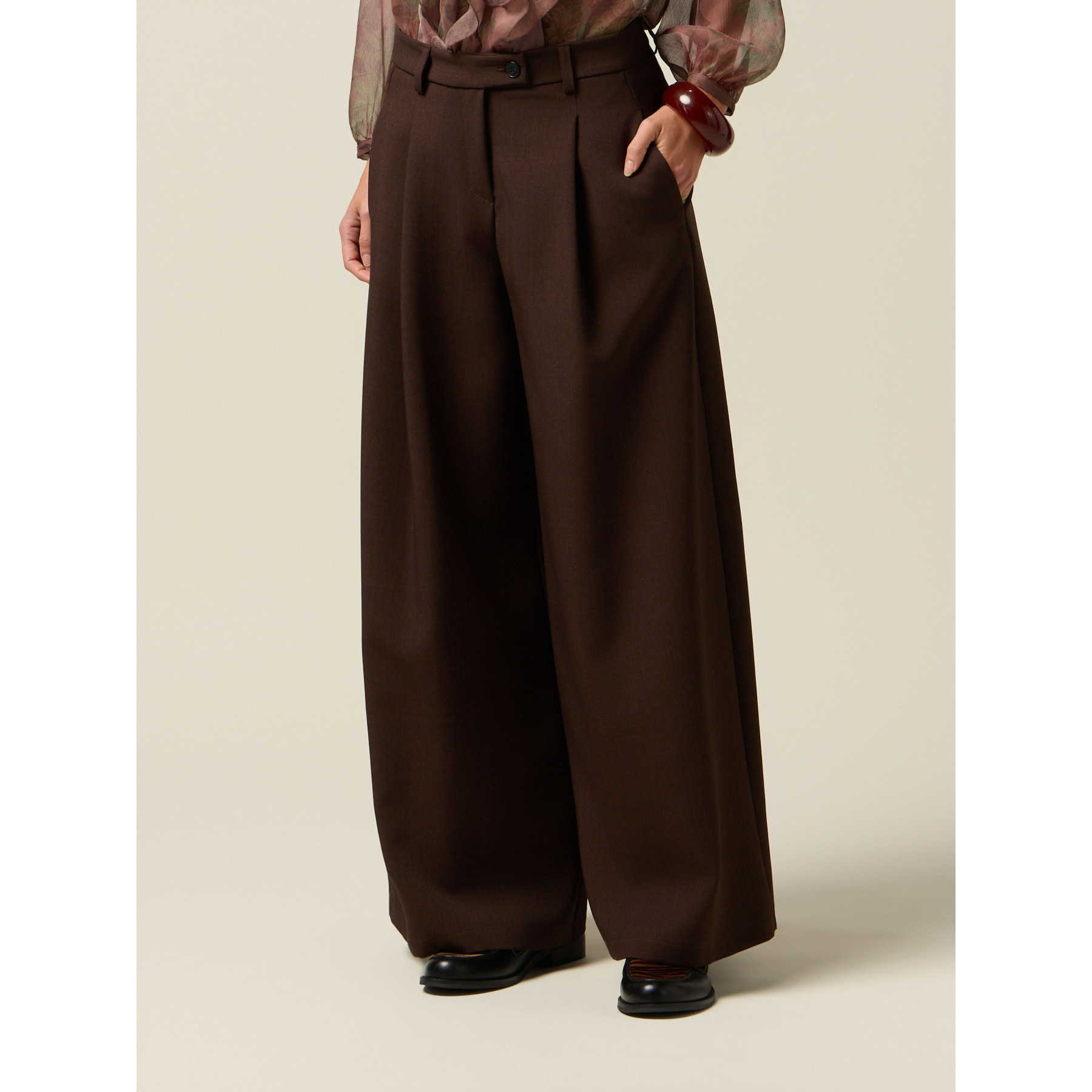 Oltre - Pantaloni palazzo con pinces - Marrone