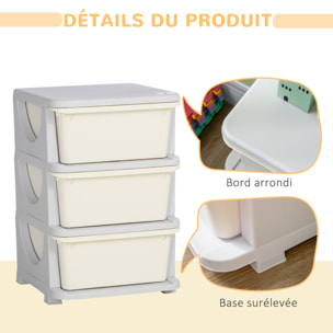 Organisateur de jouets enfant 3 tiroirs - boîtes de rangement plastique - PP gris clair crème