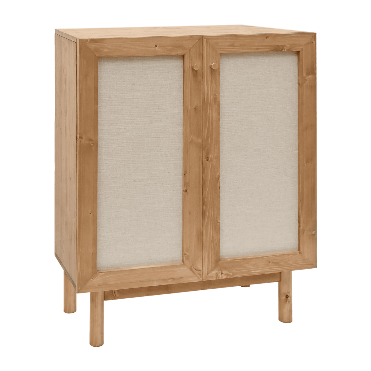 Aparador de madera maciza y tejido de lino de 2 puertas en tono roble oscuro de 100x80cm Alto: 100 Largo: 80 Ancho: 40