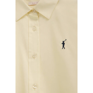 Camisa de popelín amarillo pastel con corte slim y bordado Rigby Go