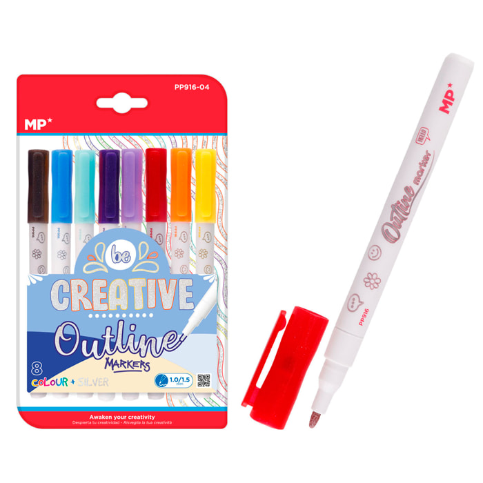 SET 8 PCS PENNA MAGICA OUT LINER DOPPIA LINEA