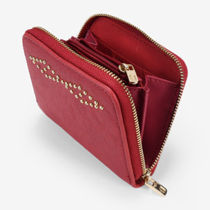 Monedero rojo con tachas y cremallera