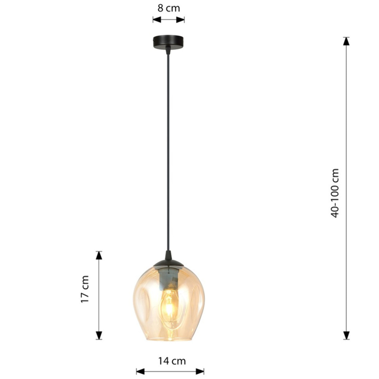Lampada a sospensione ISTAR in acciaio nero e vetro ambra